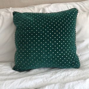 Anthropologie velvet green & gold polka dot pillow